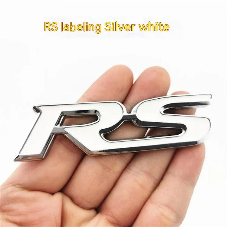 Zinc alloy metal car tail tag sticker RS series 9 x 2.4cm silver edge black