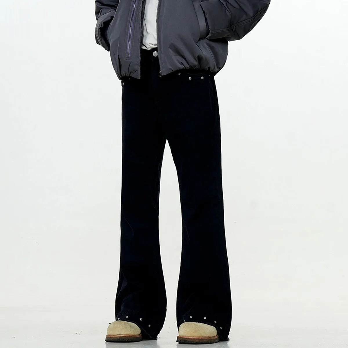 American retro skinny jeans for men and women in black cotton straight-leg trousers waist zipper fly