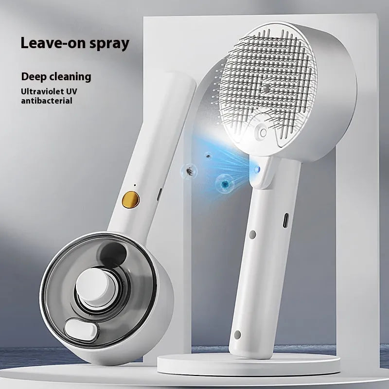 Electric pet hair remover brush with UVC sterilisation and mist spray for dogs and cats in Ceramic White
