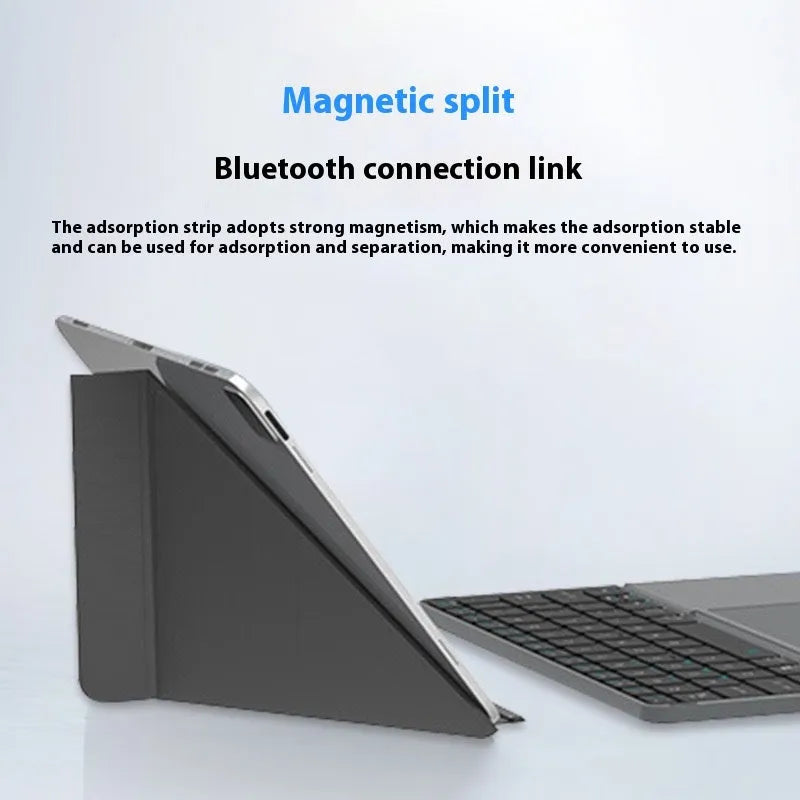 Grey folding wireless Bluetooth keyboard for mobile phones and tablets with compact portable design