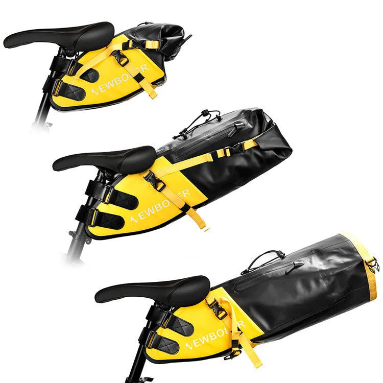 Waterproof PVC bicycle tail bag in black, green, or yellow with 13 litre capacity