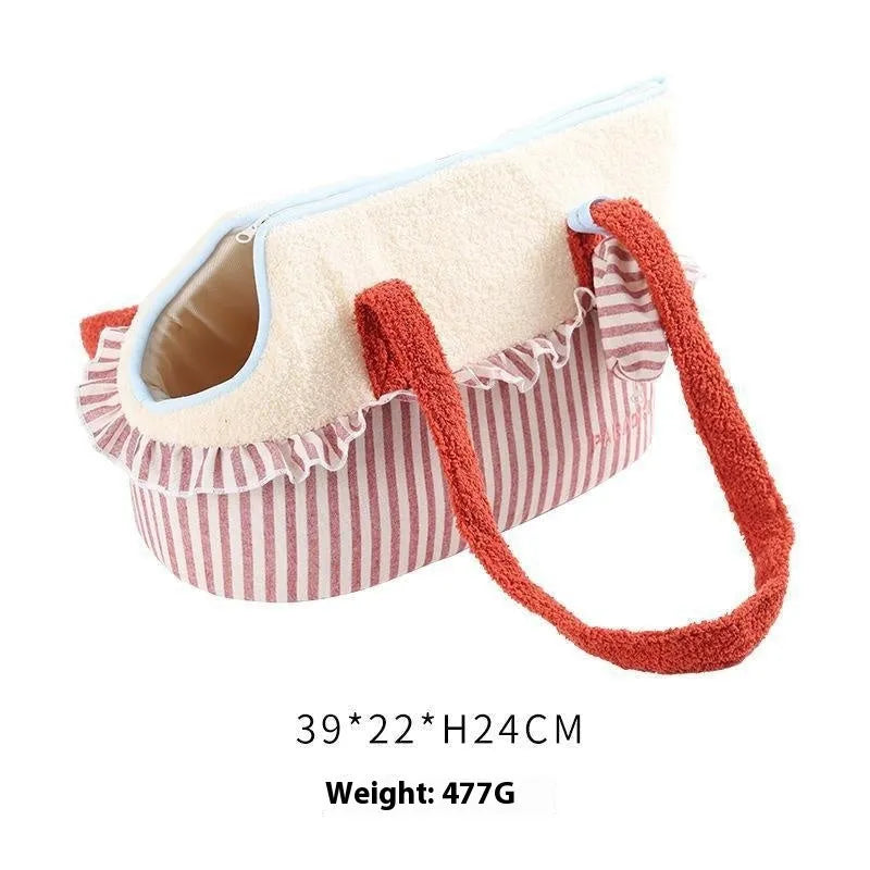 Shoulder cat bag pet carrier in green with cartoon pattern and short plush material