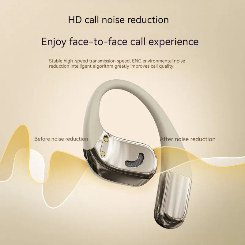 MT60 open wireless Bluetooth headset in black, silicone ear-mounted design with noise reduction