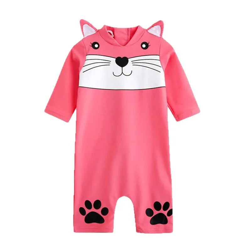 One-piece swimsuit for baby boys and girls with long sleeves, high-elasticity polyester, sun protection, blue colour