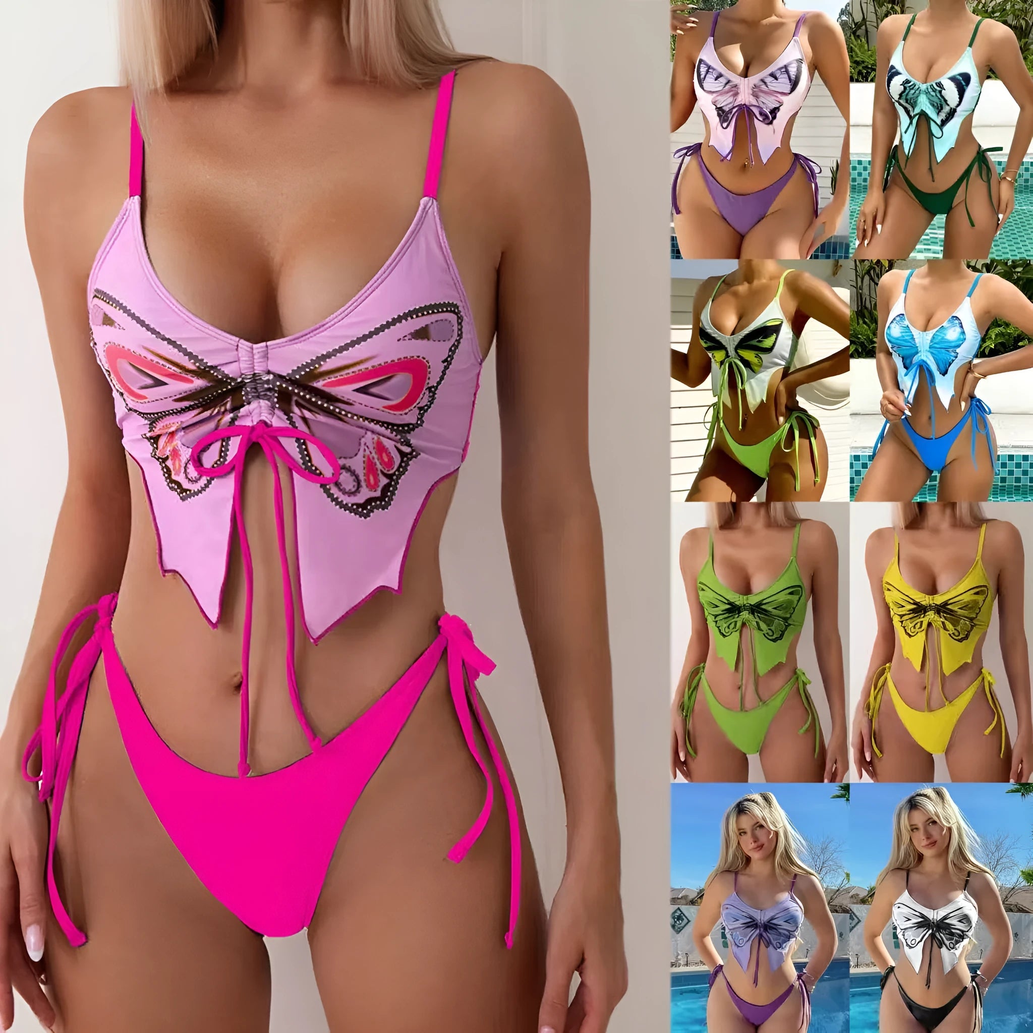 Women's bow-detailed bikini suit in briefs style with sleeveless split design