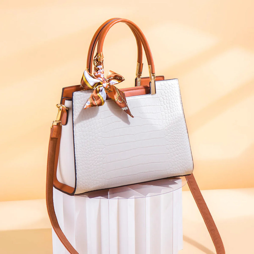 Milky white women's PU leather shoulder handbag with internal organiser compartments