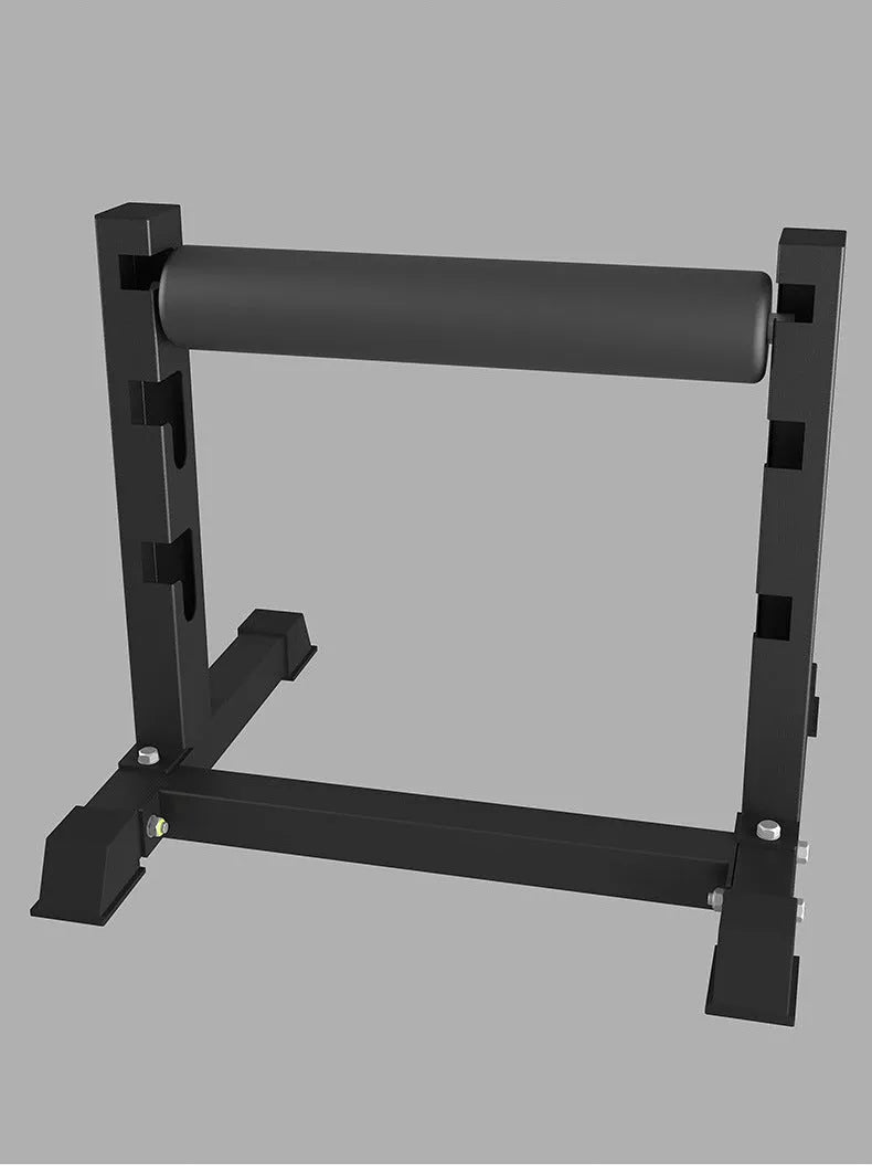 Black steel leg press trainer for split squats and balance exercises in a home gym setting