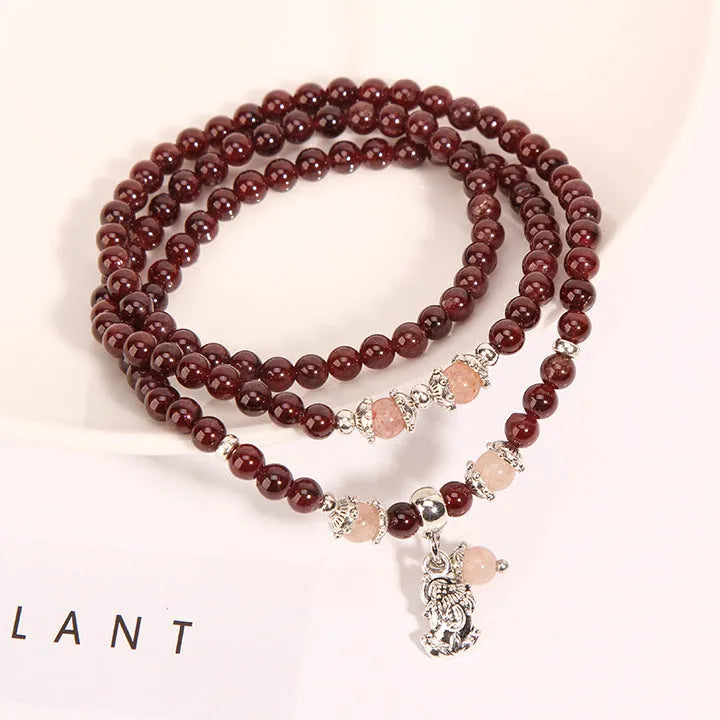 Wine red garnet crystal bracelet with flower-shaped beads on a single strand for women's natural jewellery