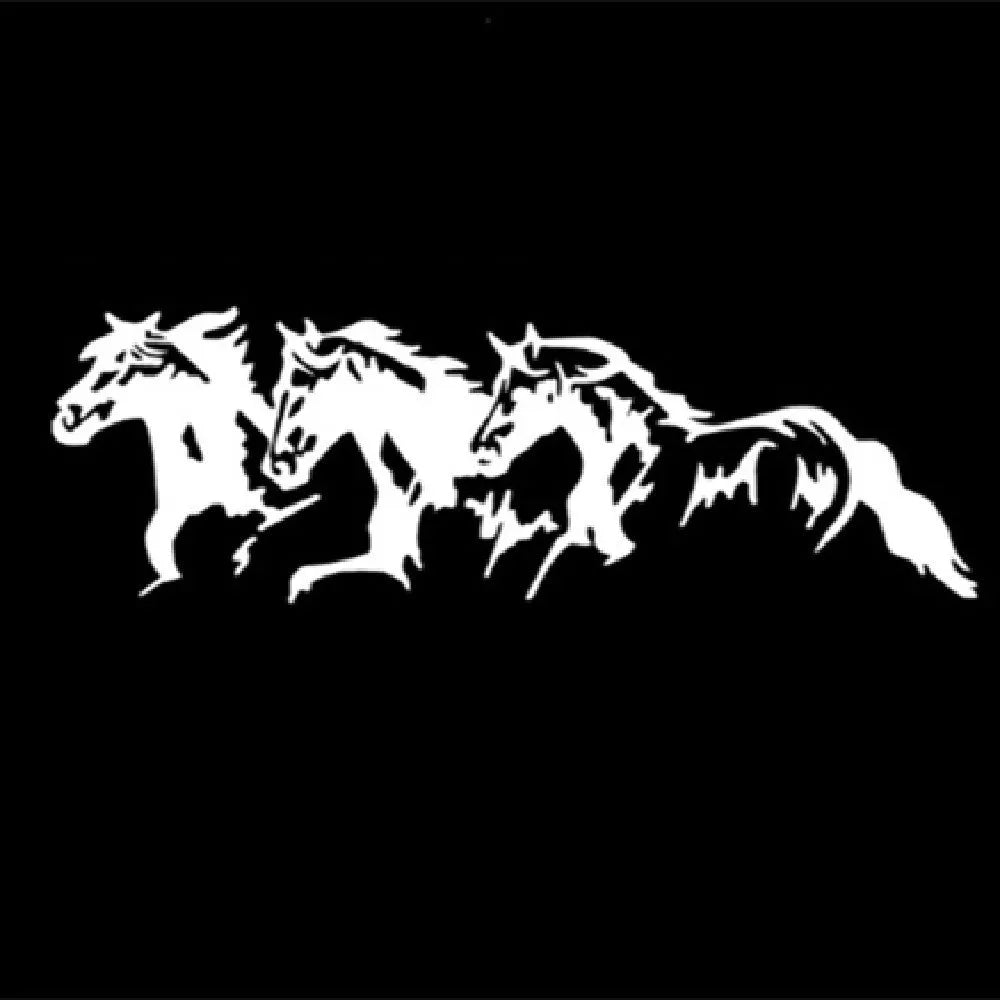 New Three Horses car decal sticker with steed design in black, shown at 25cm by 8cm size.
