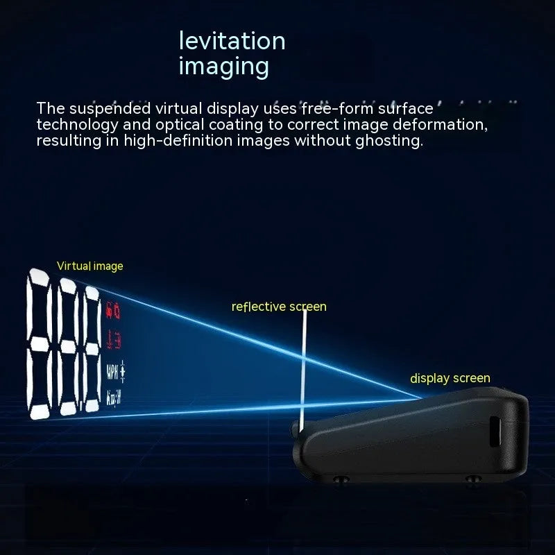 Black ABS car head up display with 2.0-inch screen and OBD interface on windscreen