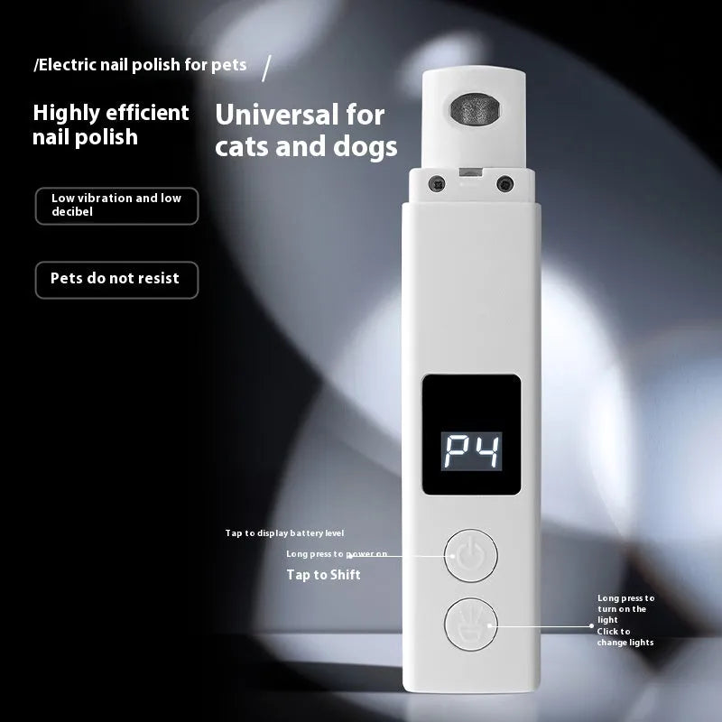 Pet electric nail grinder with dust cover and light, 150x30mm ABS, black finish, on white background