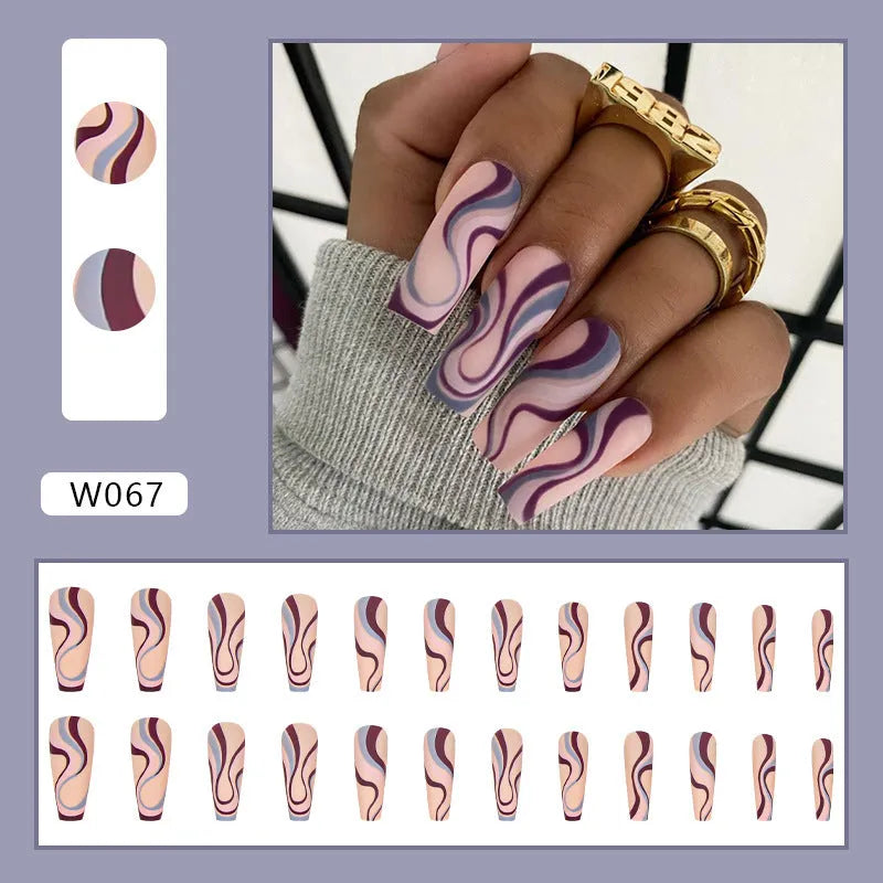 Ballet wave line detachable nail stickers in W067 colour with jelly glue packs