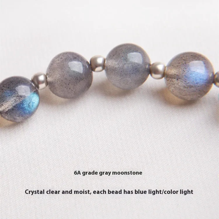 Grey moonlight crystal bracelet for women in 925 silver with honeysuckle animal zodiac design and 7.5mm beads