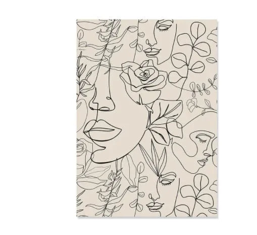Boho frameless canvas wall art with abstract lines and animal theme, water-based pigment ink, multiple sizes available