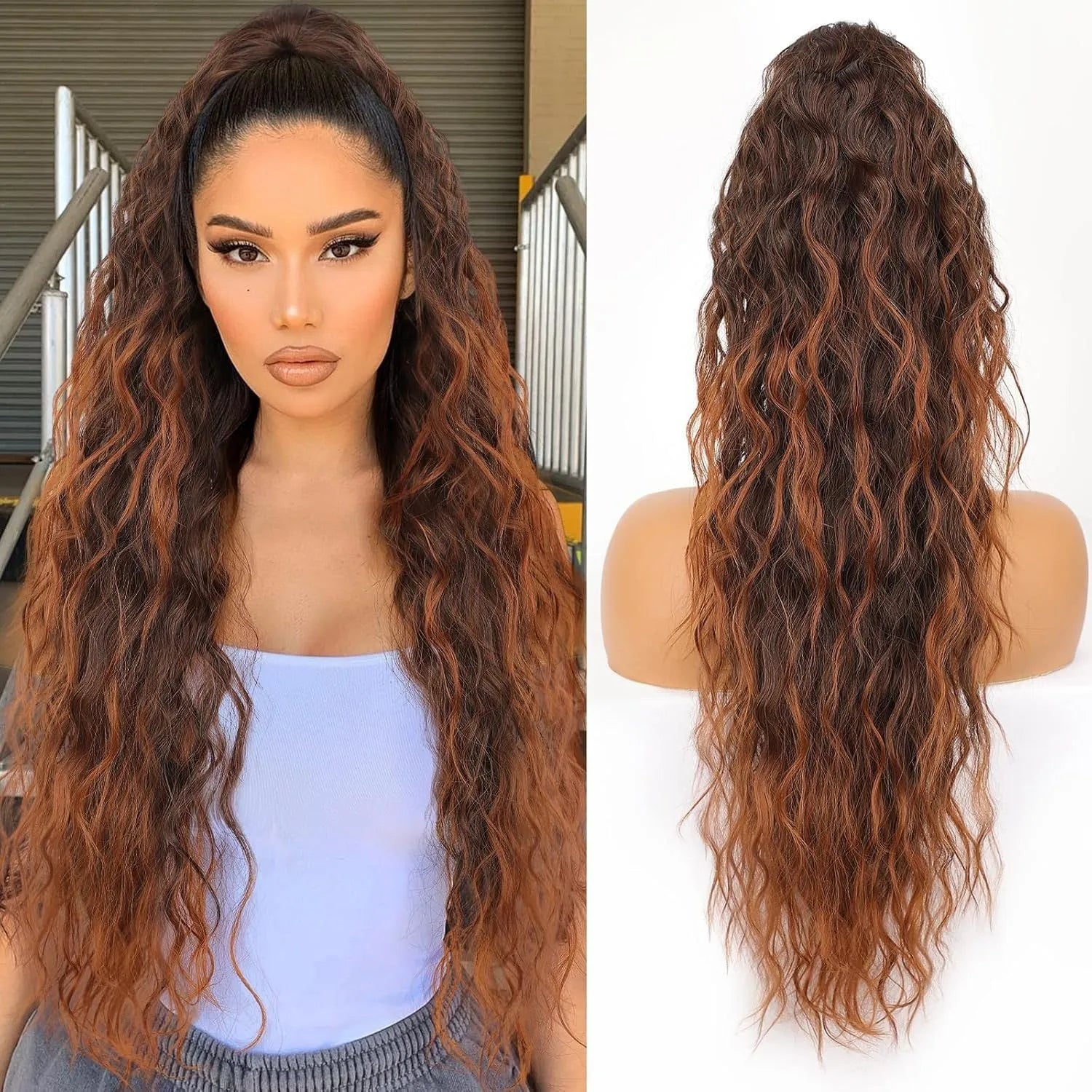 30 inch grip ponytail fluffy long curly synthetic hair horse tail wig in high temperature fibre