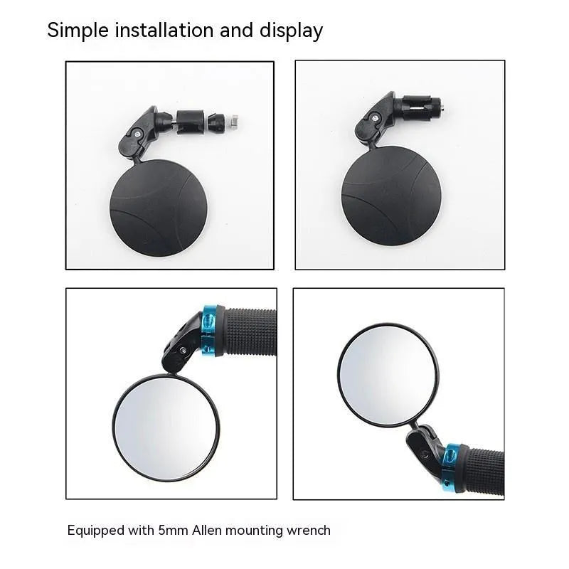 Black foldable convex rearview mirror for vehicles showing its 14cm length and rotation mechanism.
