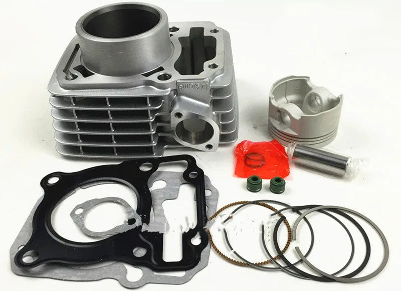 SDH150 cylinder set with piston rings gasket sleeve 57.3mm bore silver on grey background