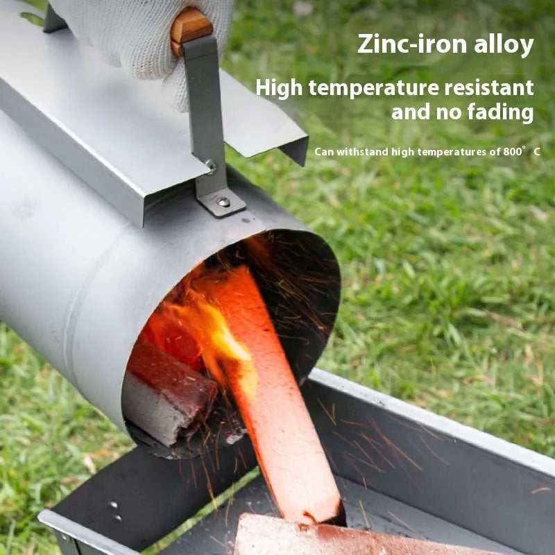 Zinc-iron alloy charcoal fire igniter starter with carbon bucket design for outdoor barbecues.