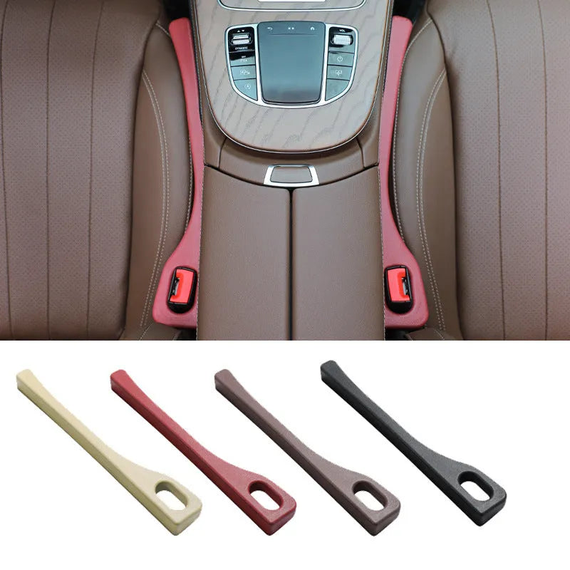 Polyurethane car seat gap strips in black, brown, red and beige colours prevent items falling between vehicle seats