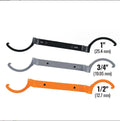 H251 magnetic crescent wrench set showing orange, grey, and black adjustable spanners with catheter locking mechanism.