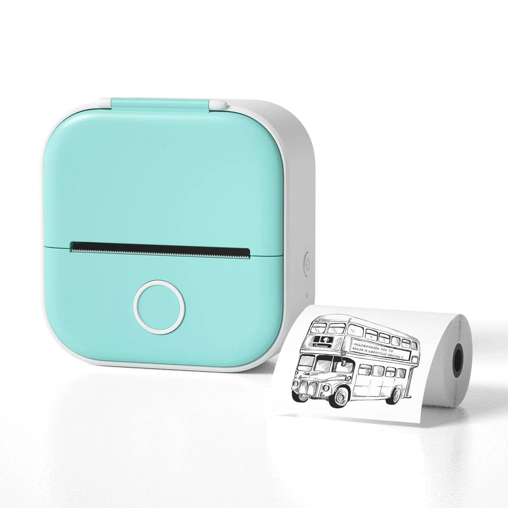 Mini pocket portable printer with pink rabbit ear protective case and USB power cord