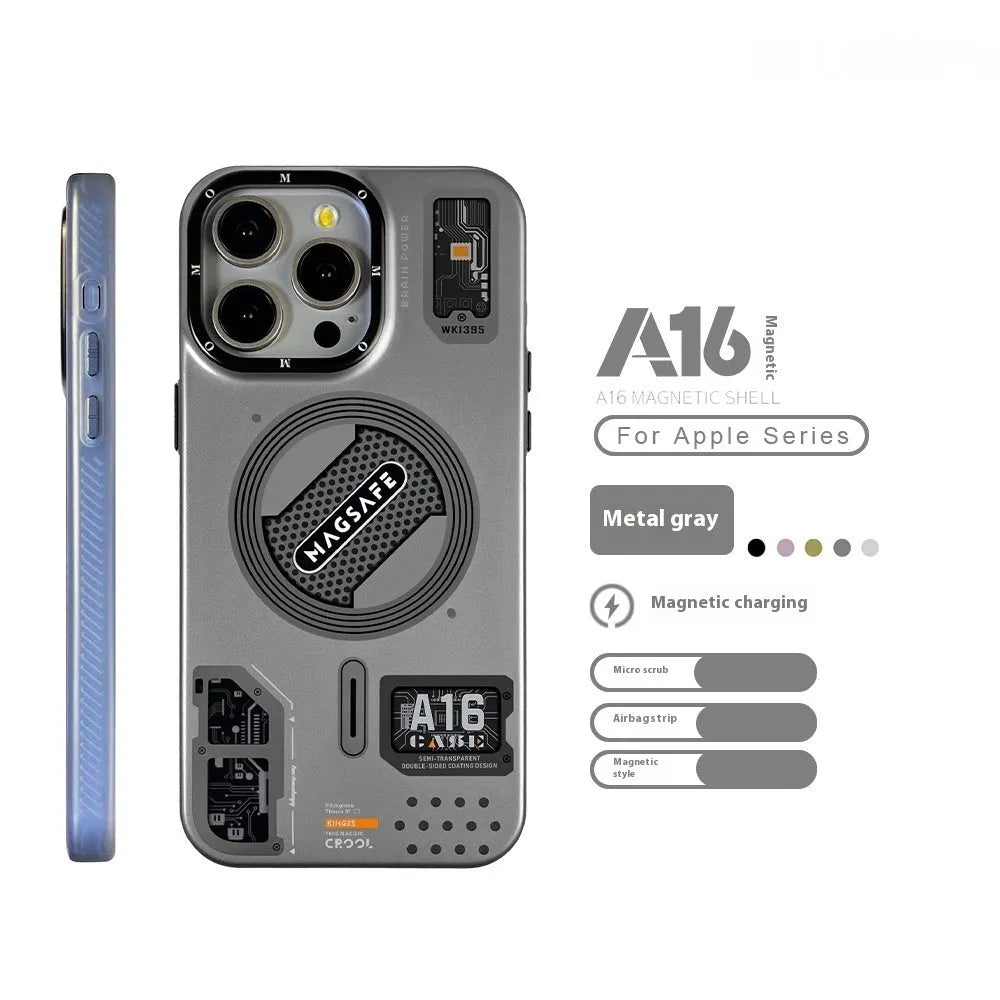 Frosted magnetic suction phone case for Apple iPhone 12 Pro, 13 Pro, 14 Plus, 15 Pro Max, drop-resistant, in Knight Black