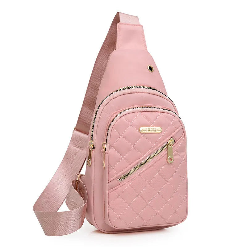 Crossbody sports chest bag in breathable Oxford cloth with solid colour and plaid pattern, black variant