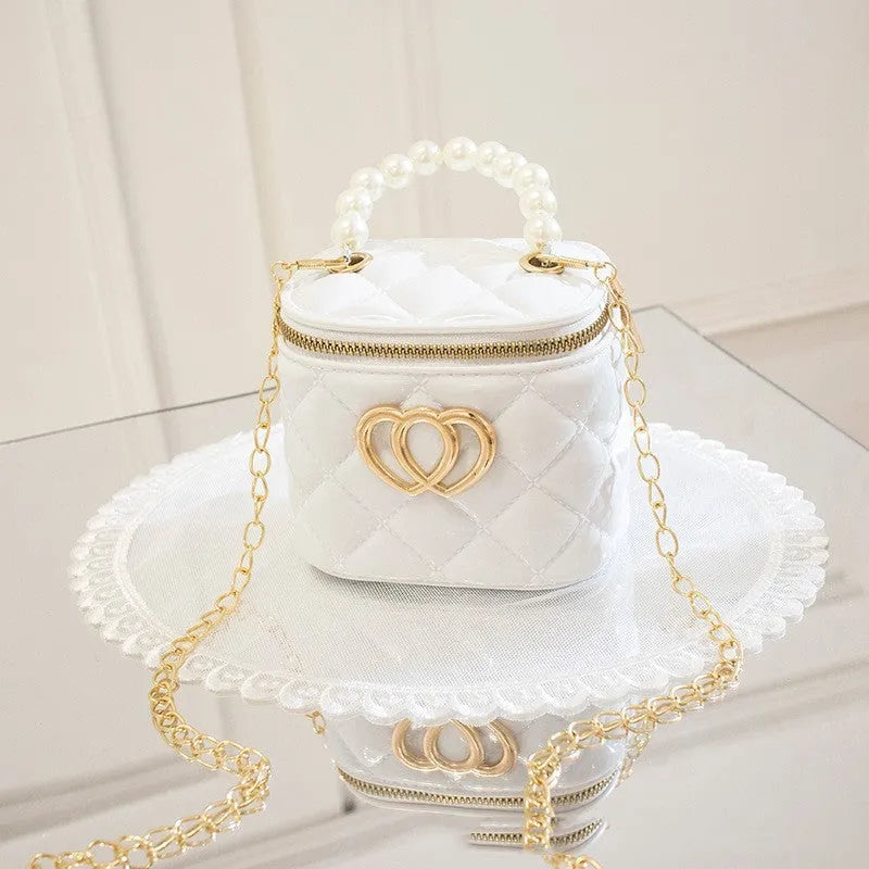 PVC bucket gel bag for women with heart pattern in choice of seven colours.