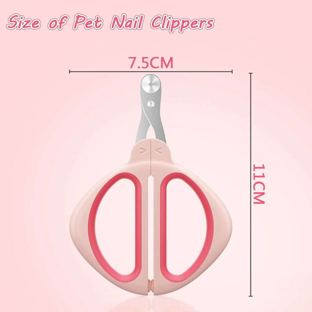 Stainless steel cat nail clipper with positioning hole and non-slip handle in blue or pink for safe pet grooming