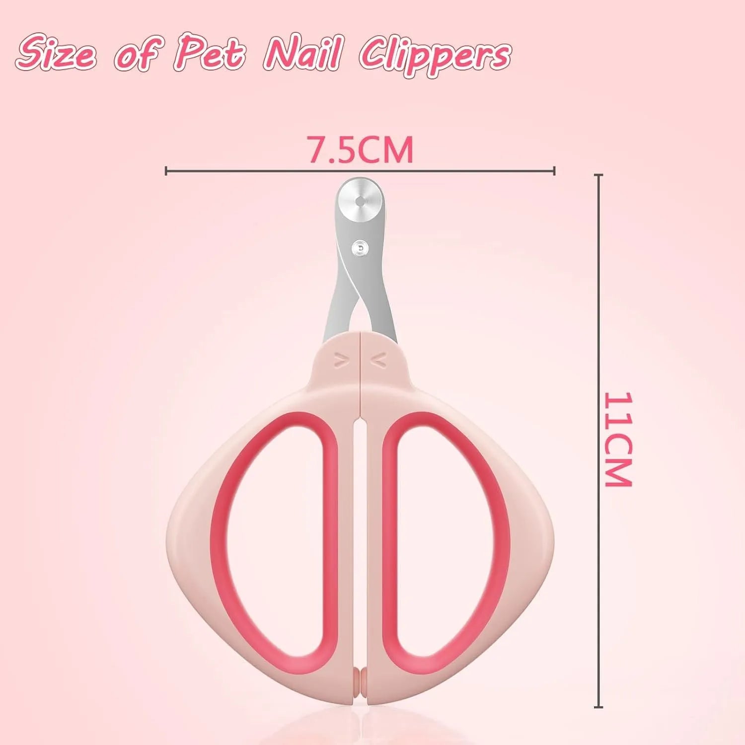 Stainless steel cat nail clipper with positioning hole and non-slip handle in blue or pink for safe pet grooming