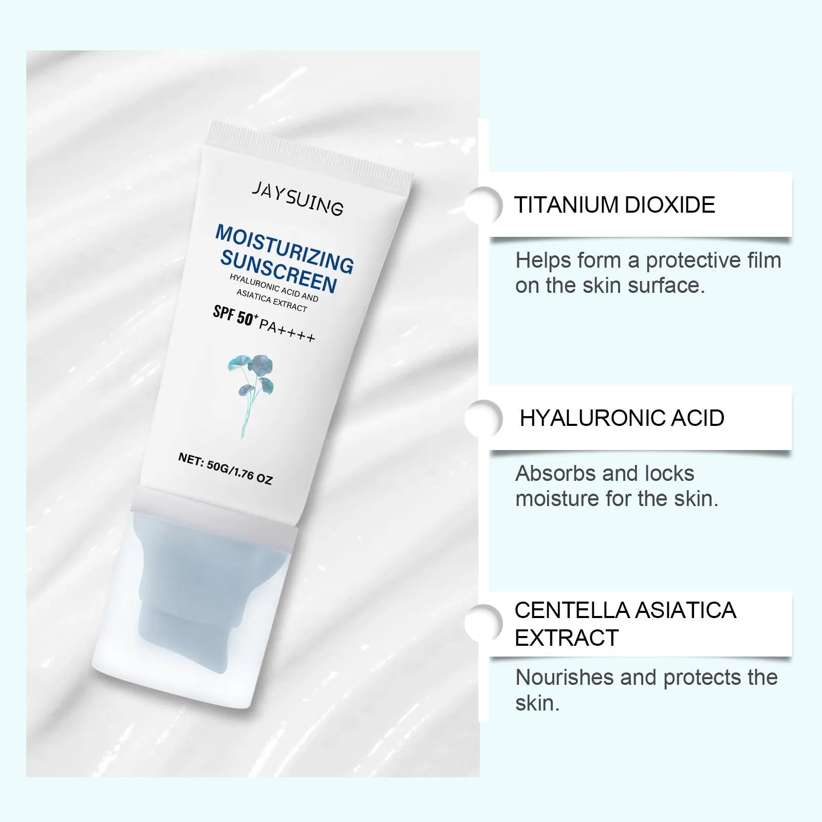 Snow Grass Sunscreen 50g portable tube with Centella Asiatica and hyaluronic acid