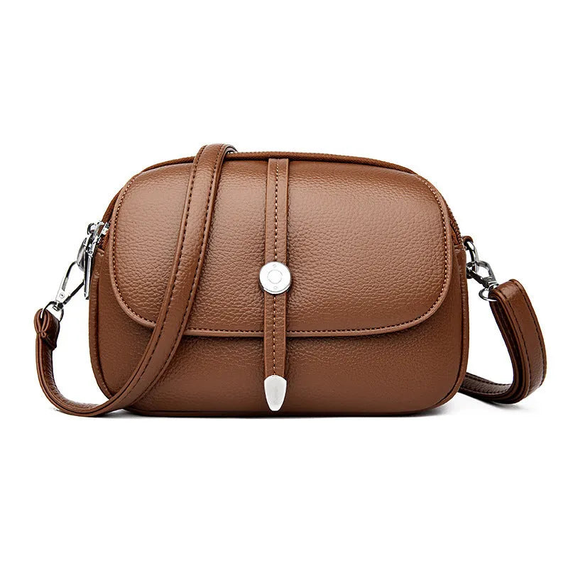 City Simple women's soft PU oval crossbody shoulder bag with sewing thread detail in Black 2545