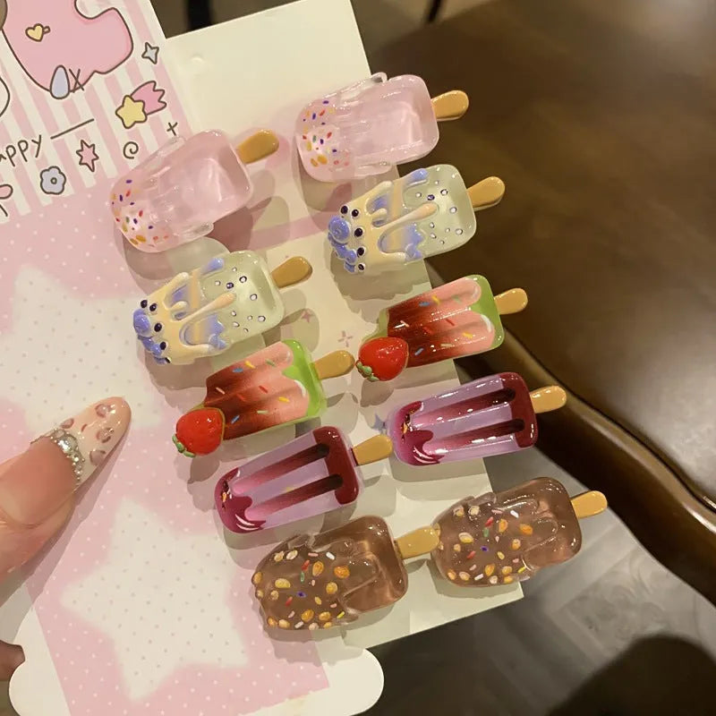 Cartoon ice cream resin barrette for women, sweet girl style side clip, beige colour