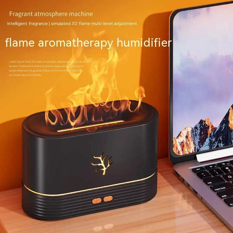 White USB flame humidifier with LED flame effect and fog for home decor
