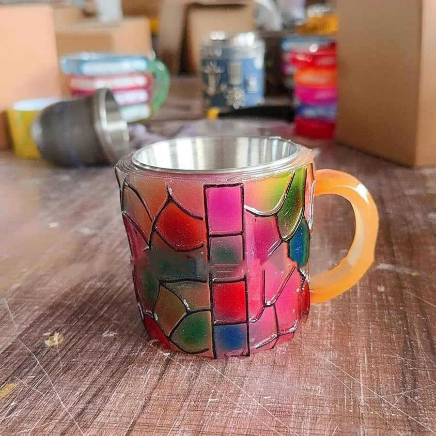 Painted synthetic resin book mark cup ornament in Library or Pattern style, measuring 13cm high.