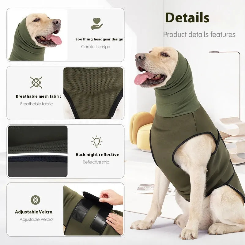 Polyester dog calming jacket for anxiety relief in army green colour