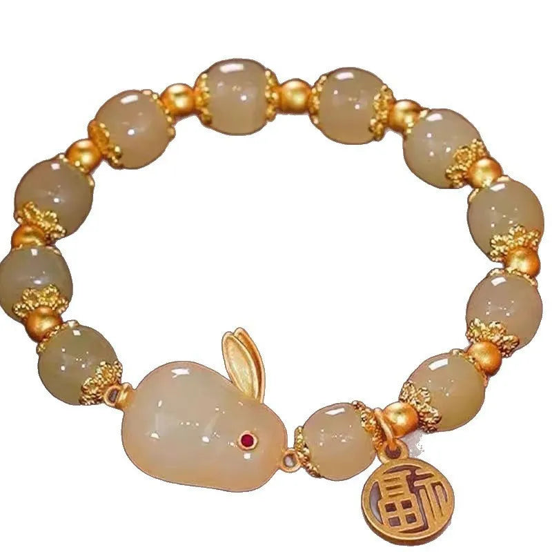 Peace Buckle Simple Bracelet in glass coloured glaze, handcrafted national style with rabbit element, S223 colour, unisex design