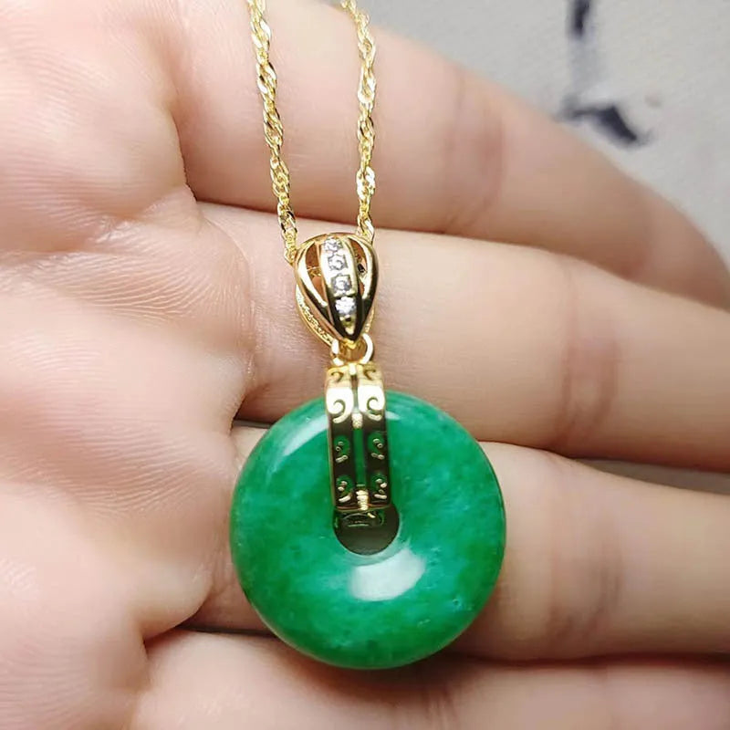 Quartz rock jade safety buckle pendant with vacuum electroplated emerald green finish