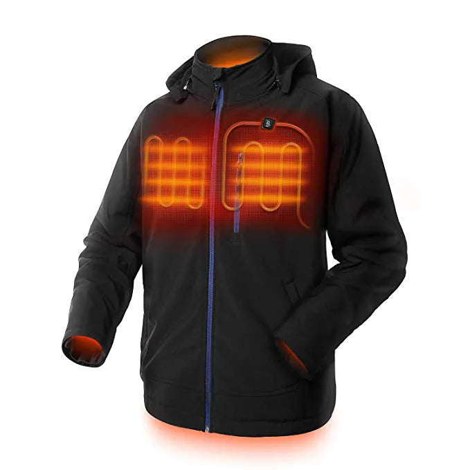 Black USB electric heating winter coat for men with waterproof windproof composite construction