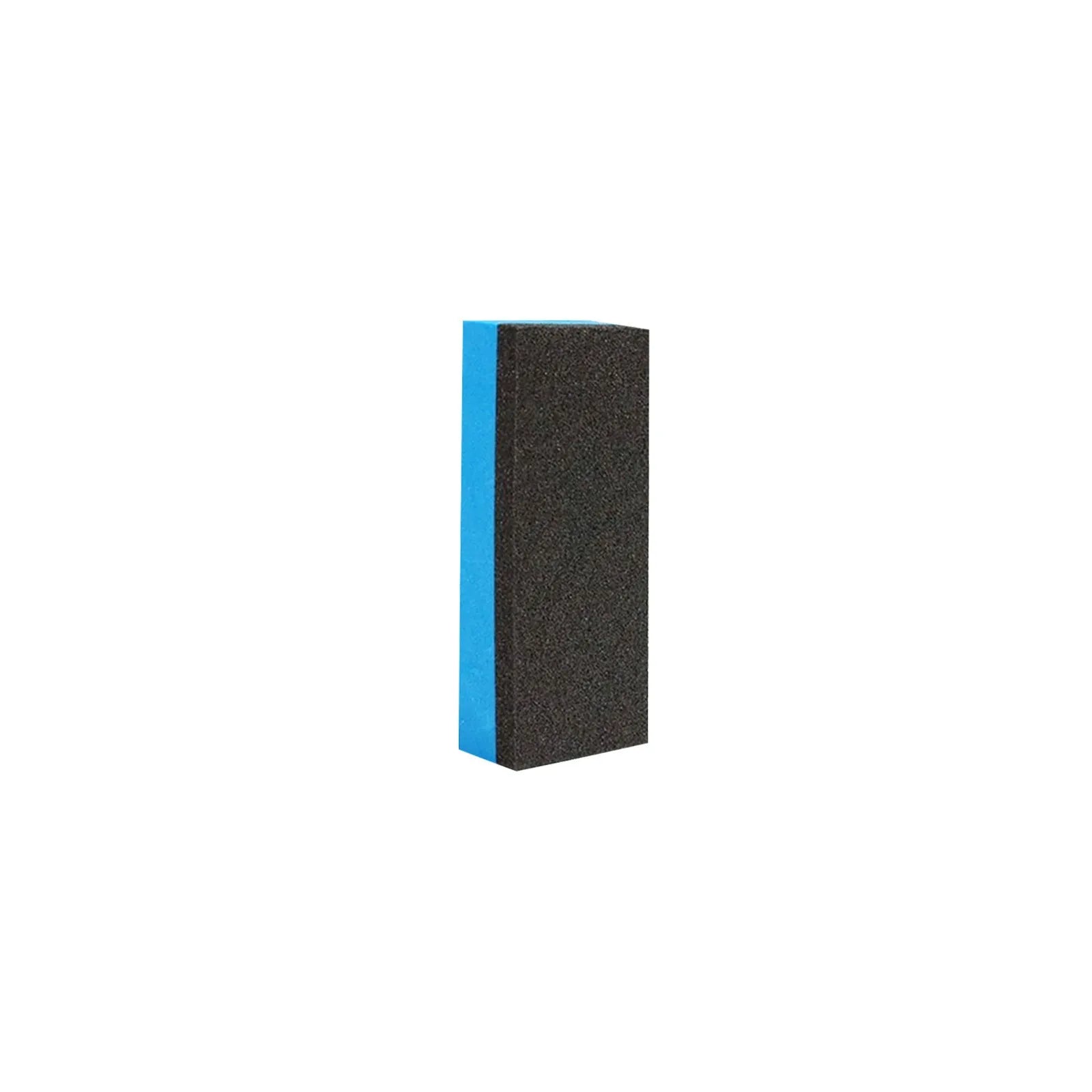 100ml and 30ml car iron powder remover spray bottles with blue square sponge and towel on a car panel.