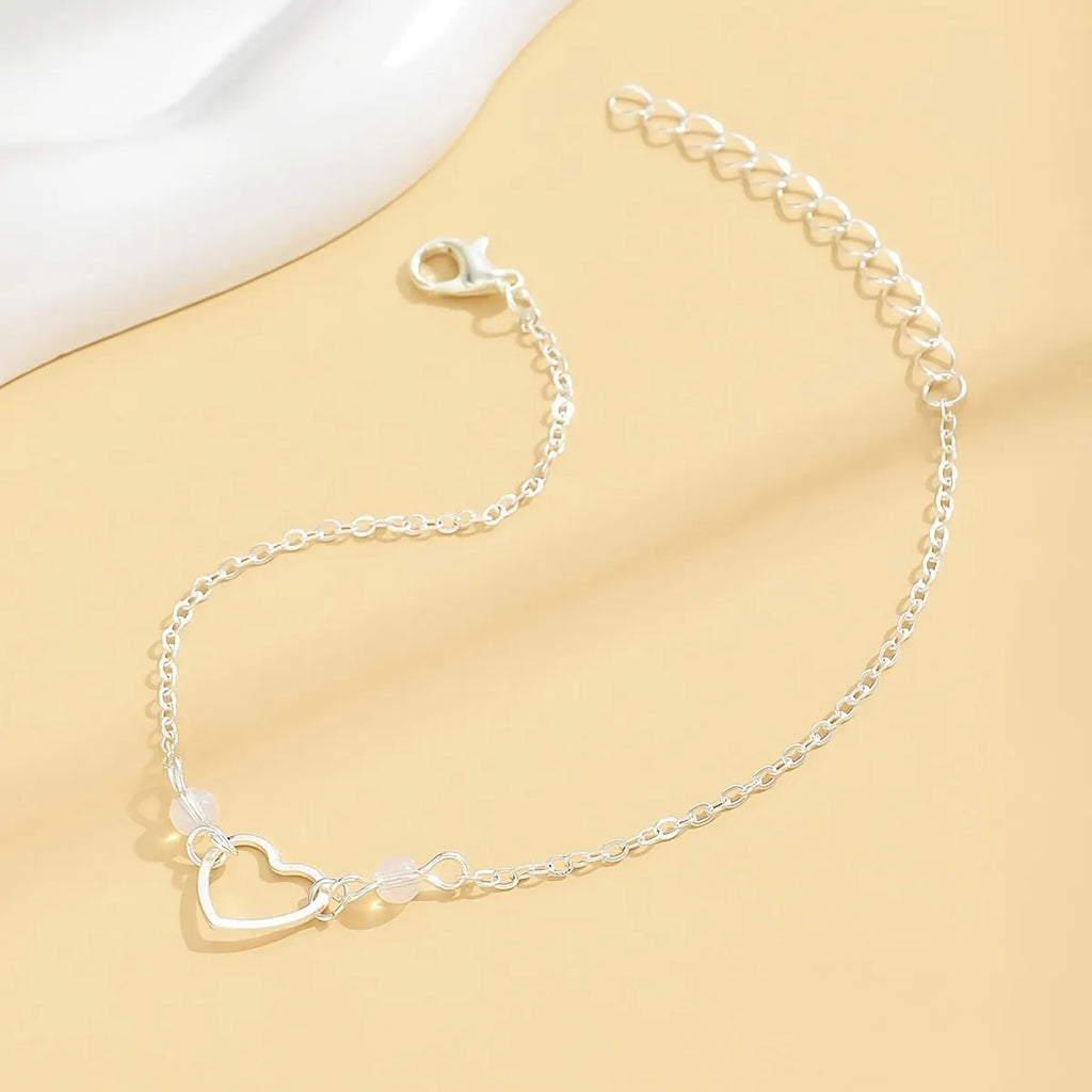 Women's adjustable heart-shaped pendant anklet in gold and silver geometric design