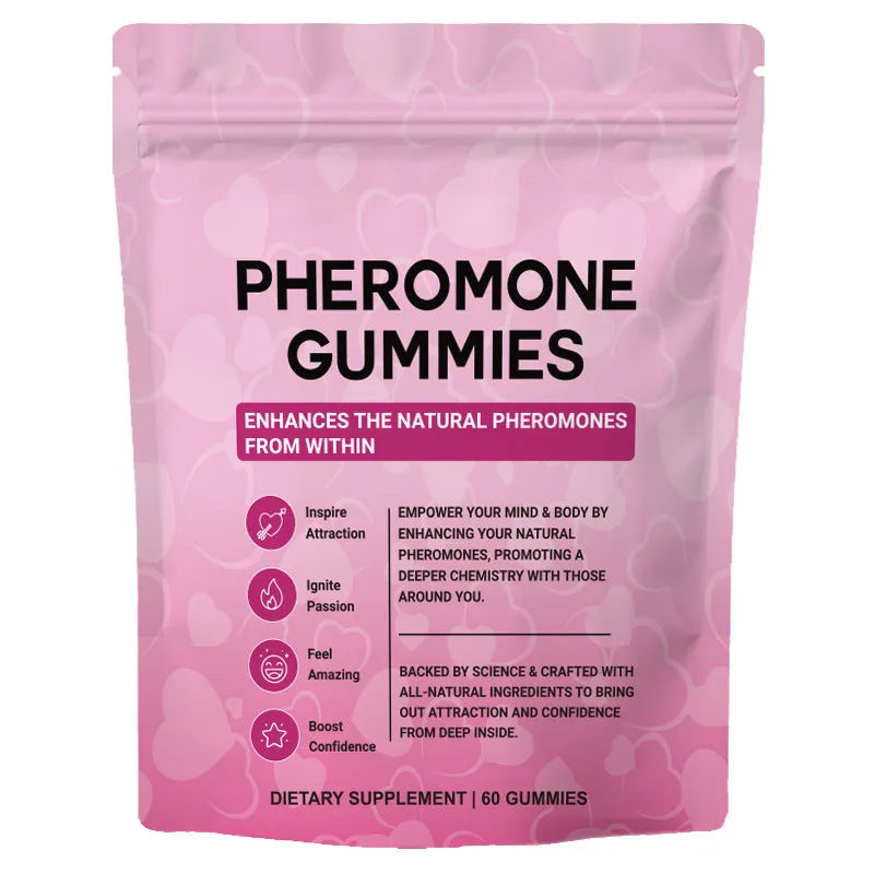 Pack of 60 edible pheromone gummies in a household gummy candy pack, 60 tablets per pack