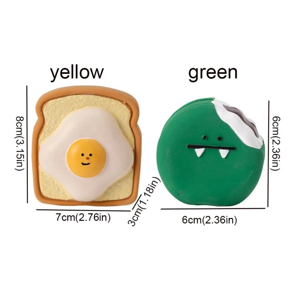 Cute cartoon pattern latex dog toy in egg bread shape, bite resistant squeaky chew toy for puppies, yellow and green
