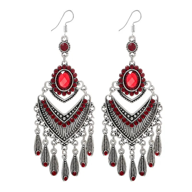 Smart water drop purple retro fringe earrings with crystal detailing and 20-24cm drop length