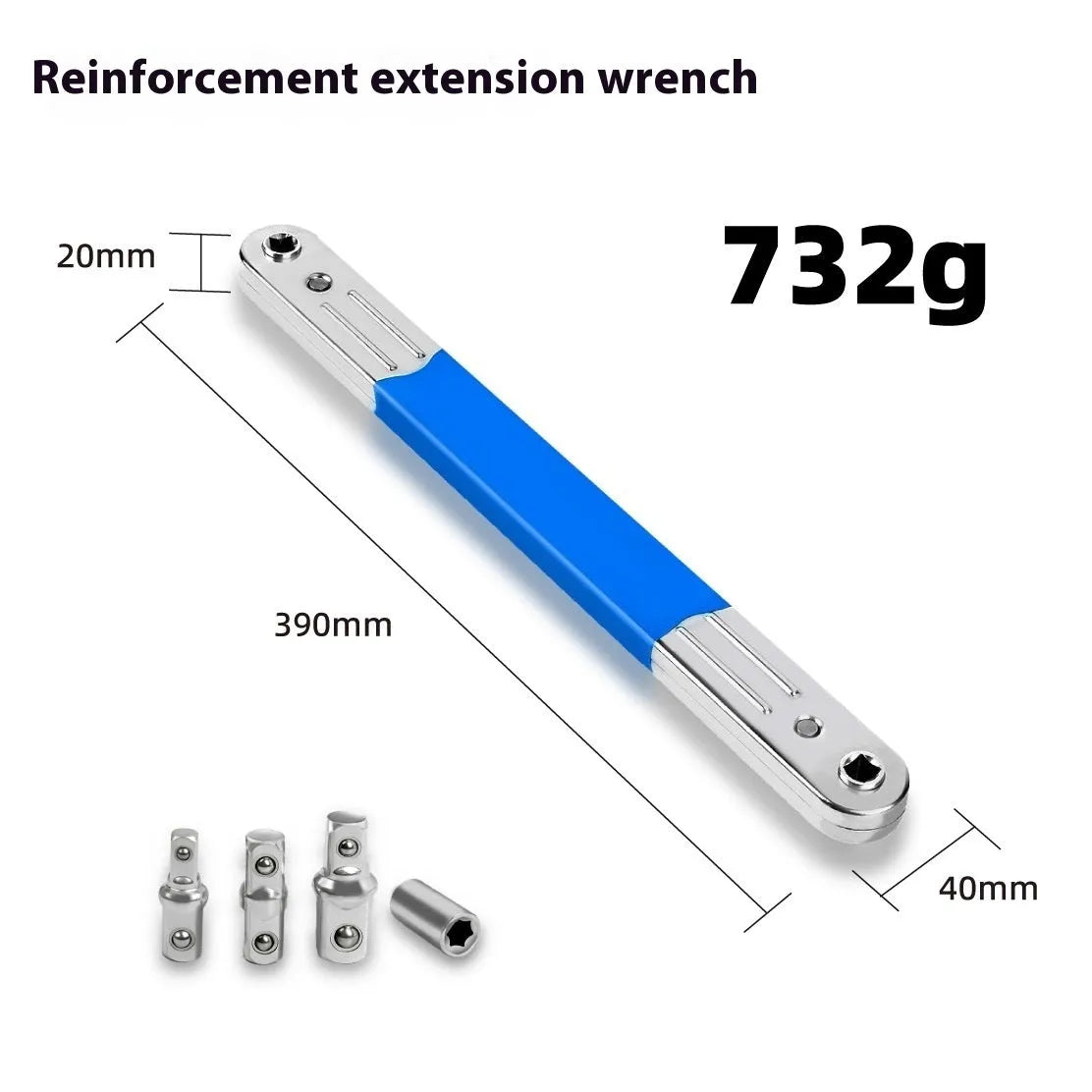 1158 blue ratchet extension wrench with four accessories in white box made from 45# steel