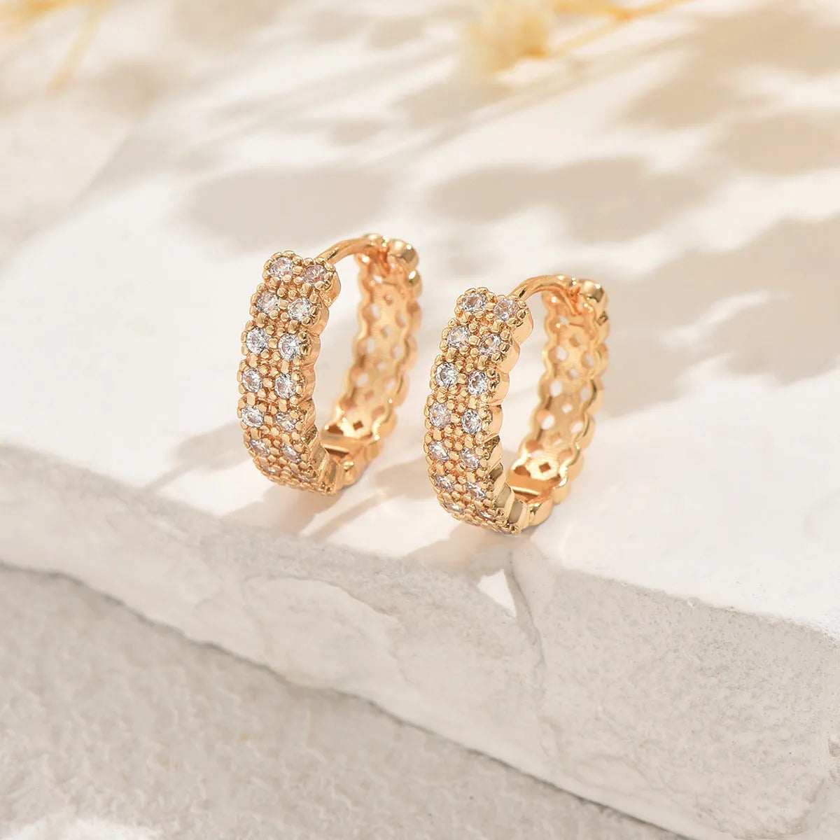 Geometry pattern copper ear studs with circular dot and ring decorative elements