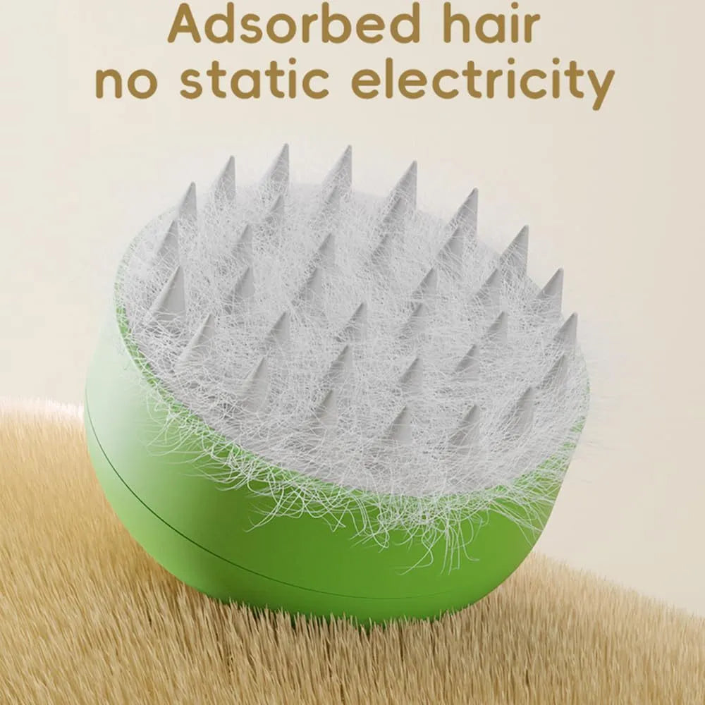 Green rechargeable cat steam brush with silicone bristles and ergonomic handle
