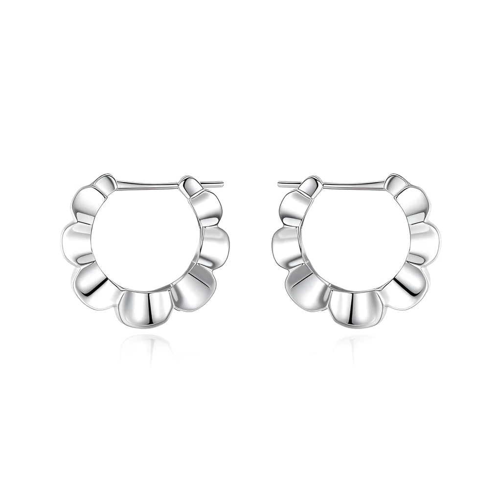 Sterling silver geometric hoop earrings with electroplated finish and circular retro design
