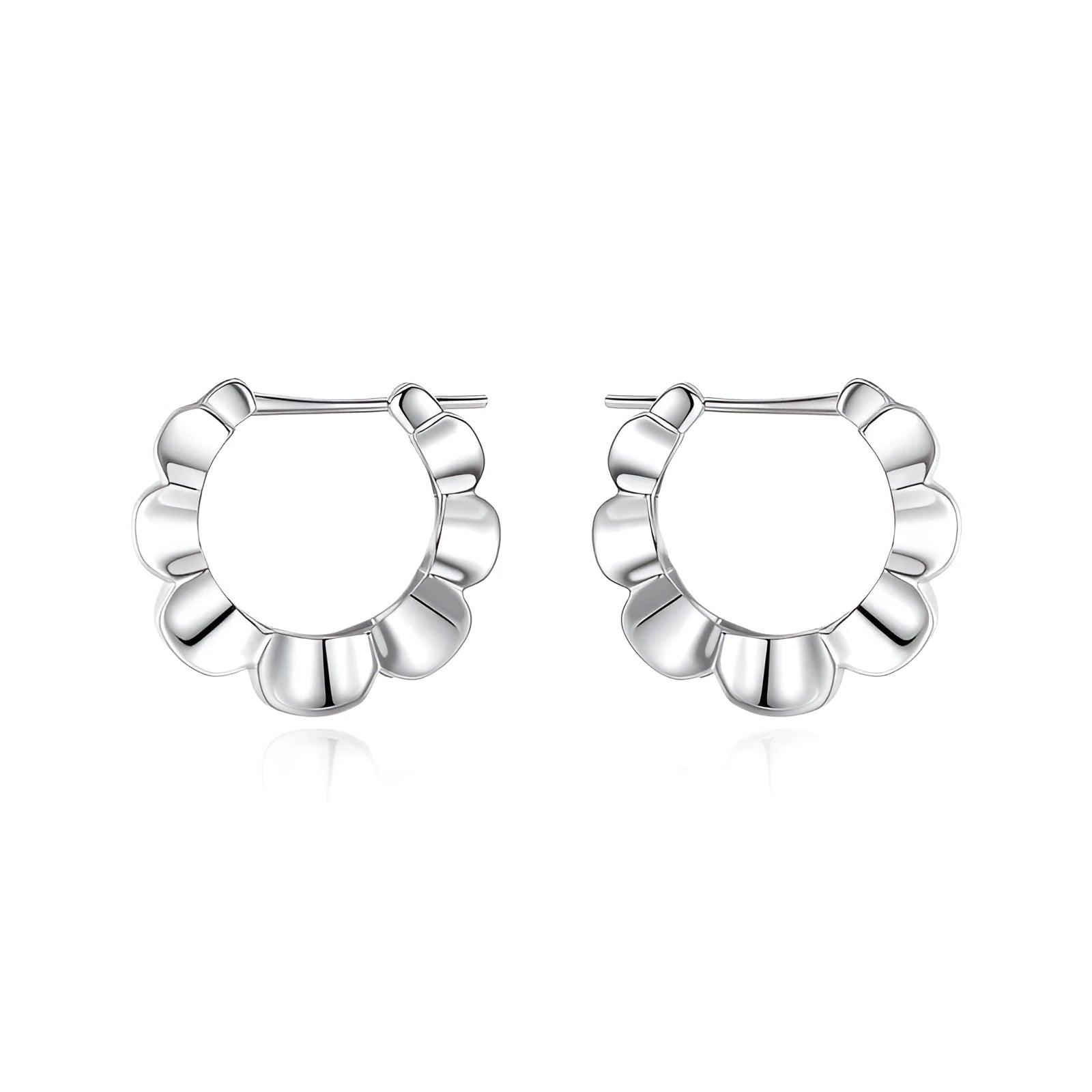 Sterling silver geometric hoop earrings with electroplated finish and circular retro design