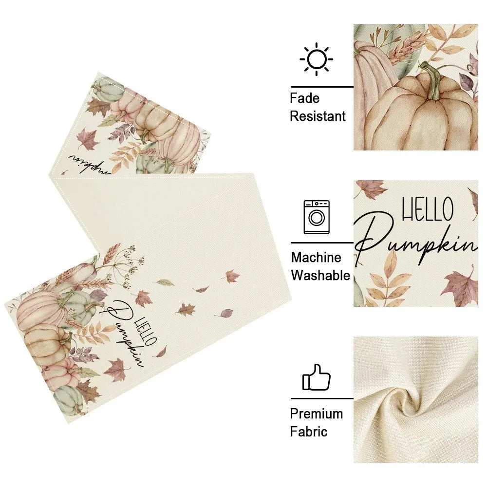 Beige polyester fibre table runner 33x183cm with flower grass leaf pattern for Thanksgiving holiday decoration